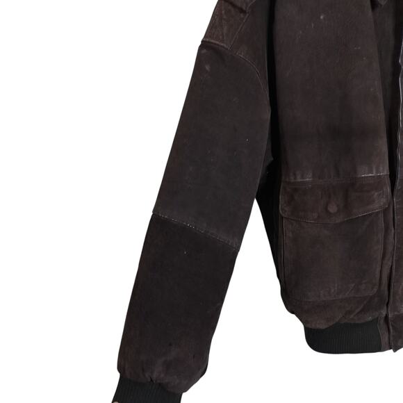 M813)Vtg Middlebrook Park Brown Suede Leather Pockets Full Zip Bomber Jacket S - Picture 4 of 11